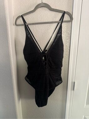 Black Crochet Lace One-Piece Swimsuit